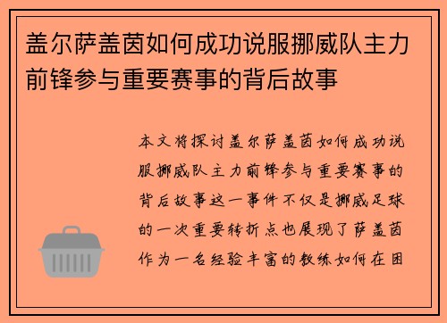 盖尔萨盖茵如何成功说服挪威队主力前锋参与重要赛事的背后故事